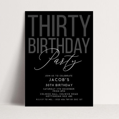 Editable 30th Birthday Invitation, Editable Black Thirty Party Invite, Mens Adult Invitation Template, 30th BirthdayPrintable Template