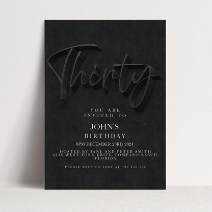 30th Birthday Invitation Editable 30th invite Black invitation Simple Elegant For Him or Her Instant Download Printable SE19