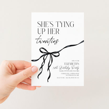 30th Birthday Invitation, Editable Black Bow Party Invite, Women's Adult Invitation Template, Thirty Birthday Printable Template