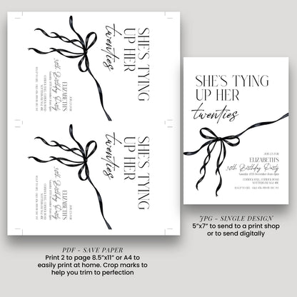 30th Birthday Invitation, Editable Black Bow Party Invite, Women's Adult Invitation Template, Thirty Birthday Printable Template