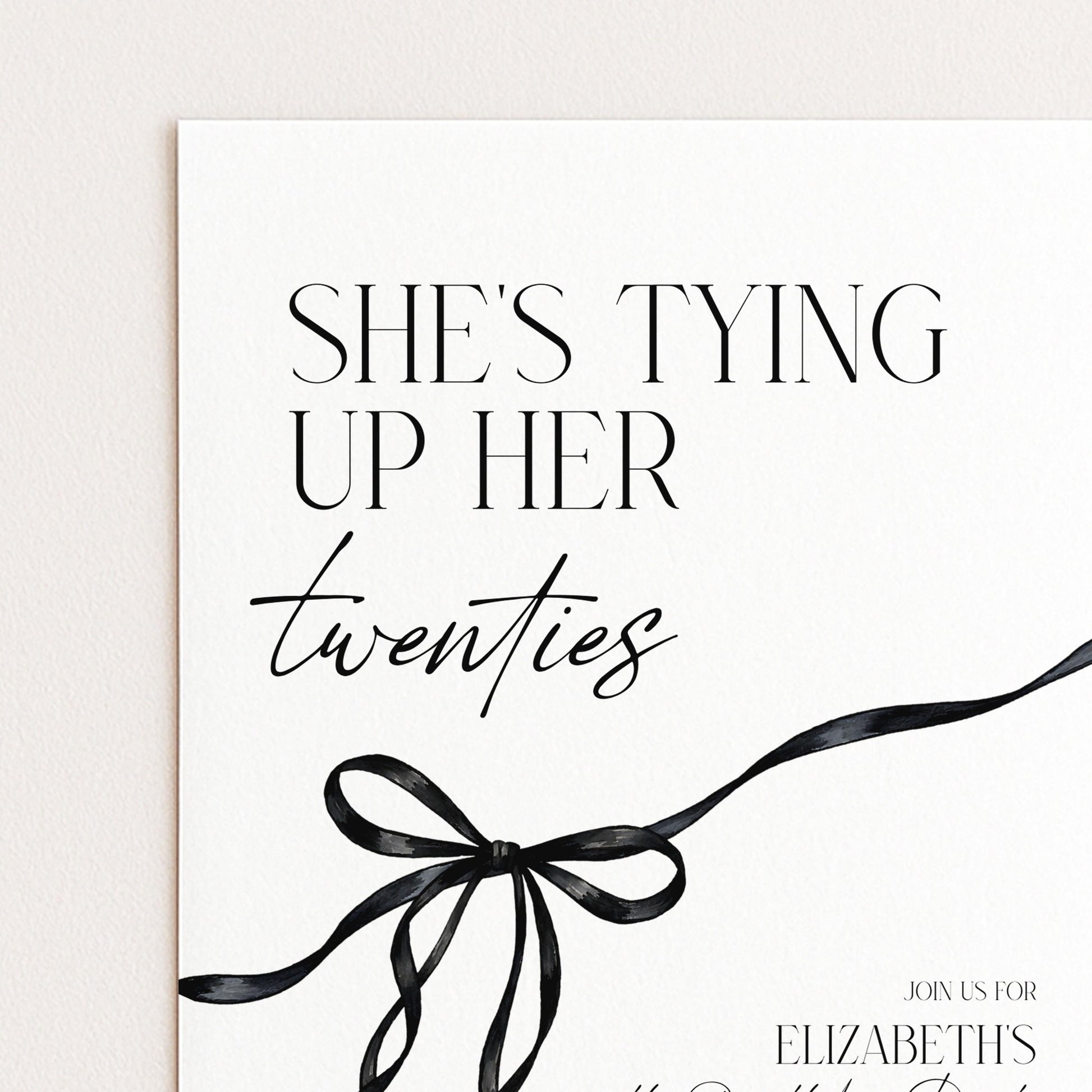 30th Birthday Invitation, Editable Black Bow Party Invite, Women's Adult Invitation Template, Thirty Birthday Printable Template