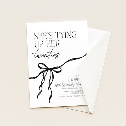30th Birthday Invitation, Editable Black Bow Party Invite, Women's Adult Invitation Template, Thirty Birthday Printable Template