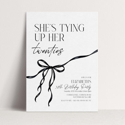 30th Birthday Invitation, Editable Black Bow Party Invite, Women's Adult Invitation Template, Thirty Birthday Printable Template