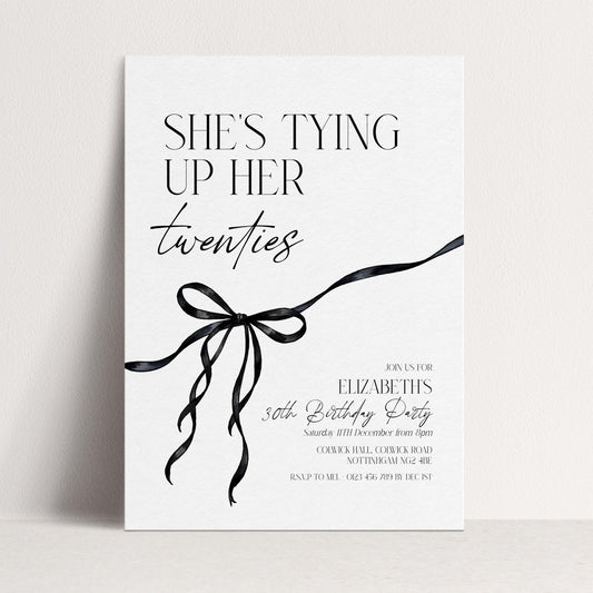 30th Birthday Invitation, Editable Black Bow Party Invite, Women's Adult Invitation Template, Thirty Birthday Printable Template