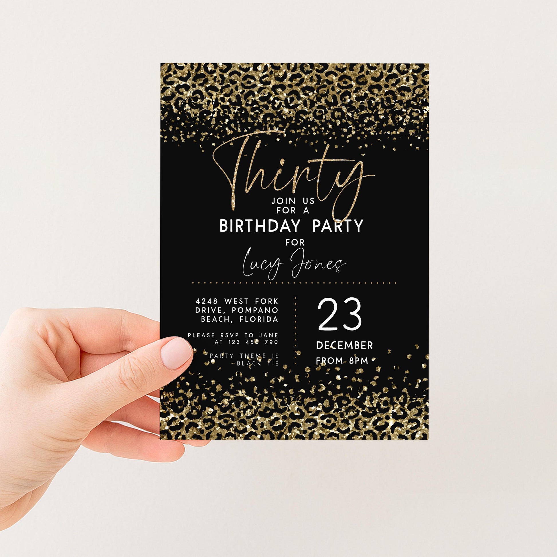 Printable Gold Leopard Print Party Invitation Faux Glitter Animal Print Birthday Invite Instant Download Printable