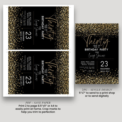 Printable Gold Leopard Print Party Invitation Faux Glitter Animal Print Birthday Invite Instant Download Printable