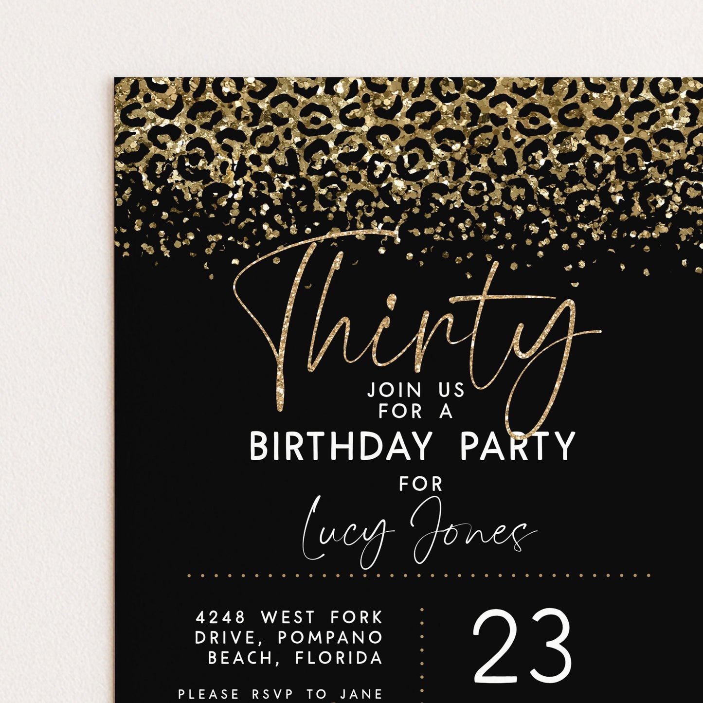 Printable Gold Leopard Print Party Invitation Faux Glitter Animal Print Birthday Invite Instant Download Printable