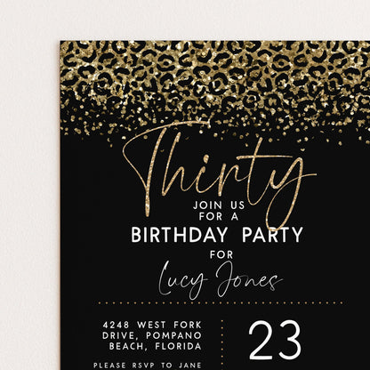 Printable Gold Leopard Print Party Invitation Faux Glitter Animal Print Birthday Invite Instant Download Printable