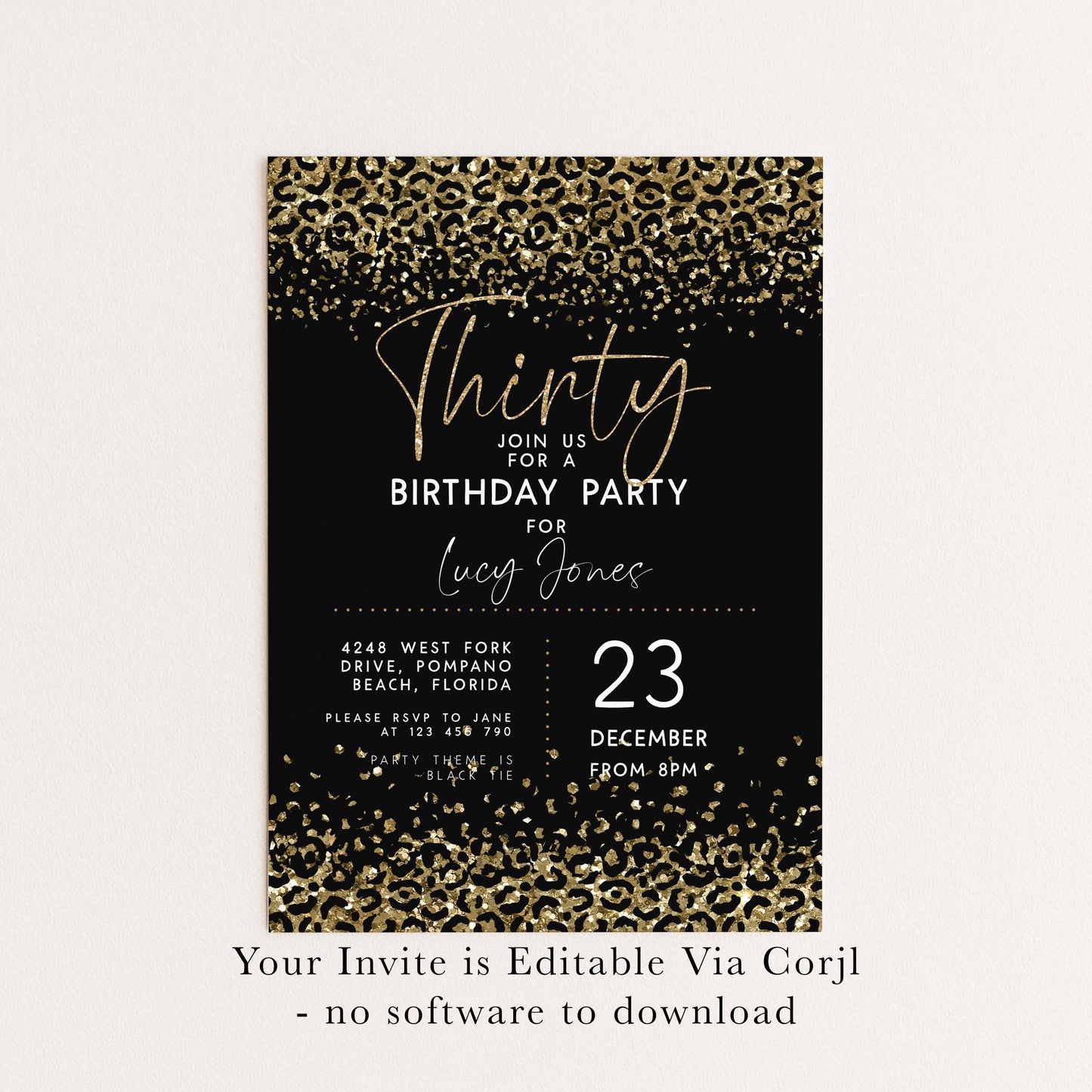Printable Gold Leopard Print Party Invitation Faux Glitter Animal Print Birthday Invite Instant Download Printable
