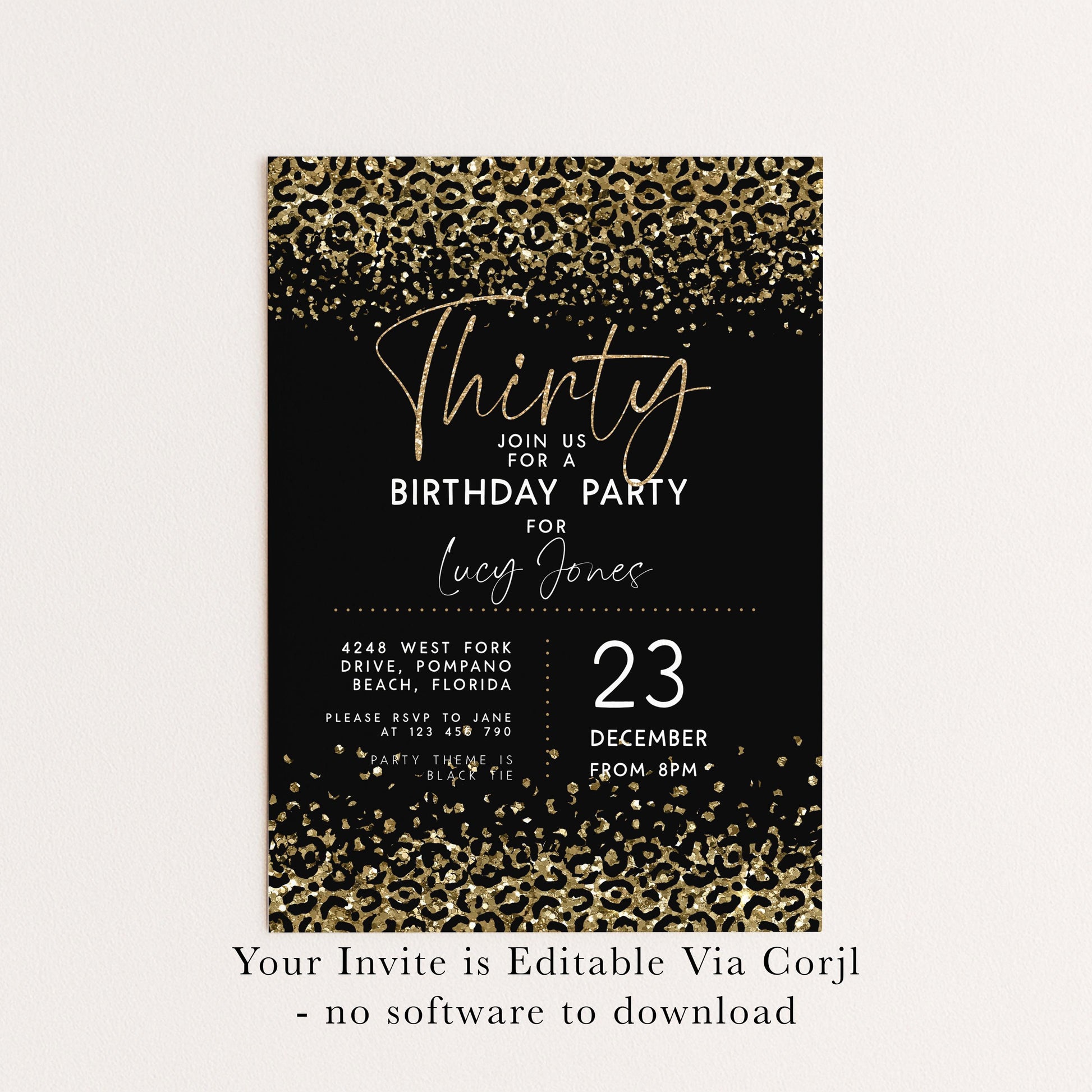 Printable Gold Leopard Print Party Invitation Faux Glitter Animal Print Birthday Invite Instant Download Printable