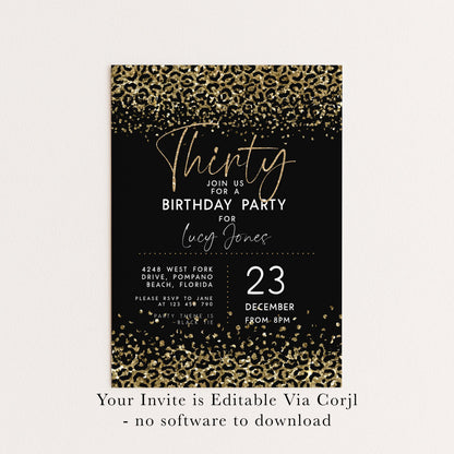 Printable Gold Leopard Print Party Invitation Faux Glitter Animal Print Birthday Invite Instant Download Printable