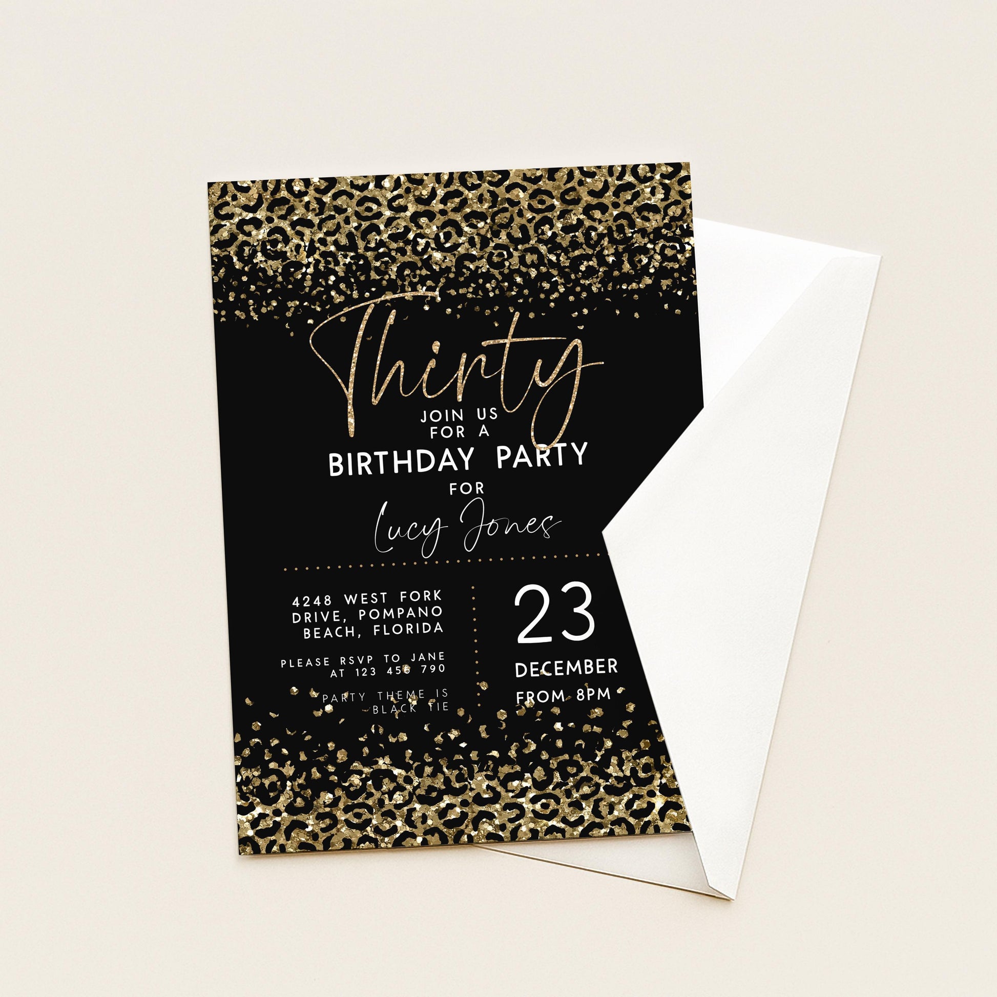 Printable Gold Leopard Print Party Invitation Faux Glitter Animal Print Birthday Invite Instant Download Printable