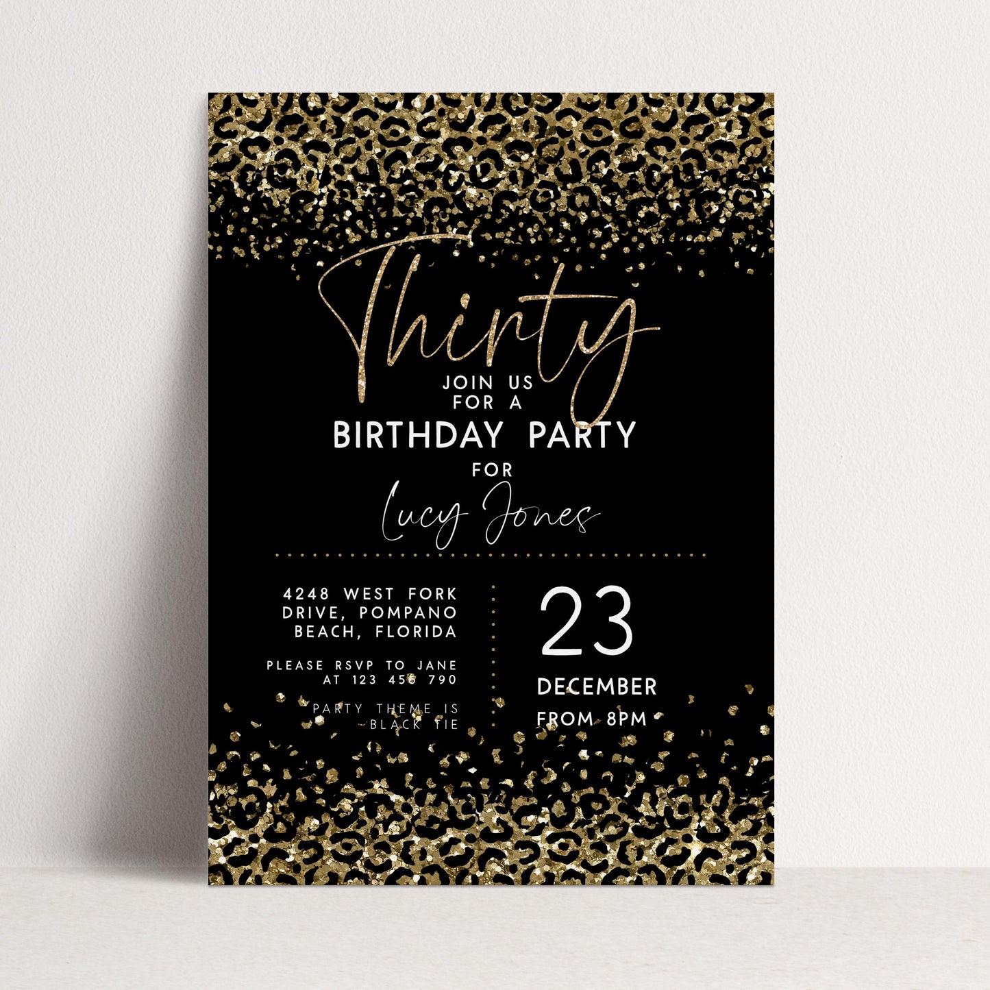 Printable Gold Leopard Print Party Invitation Faux Glitter Animal Print Birthday Invite Instant Download Printable