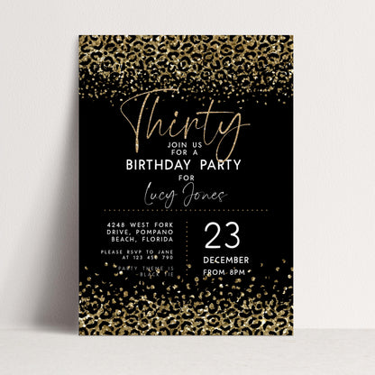 Printable Gold Leopard Print Party Invitation Faux Glitter Animal Print Birthday Invite Instant Download Printable