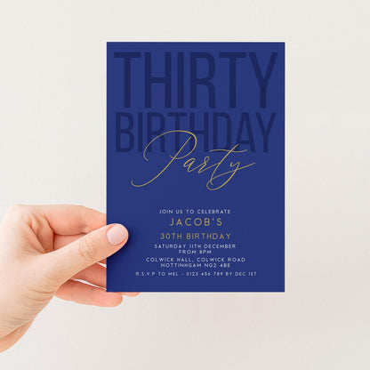 30th Birthday Invitation, Editable Navy Gold Thirty Party Invite, Mens Womens Adult Invitation Template, 30th Birthday Printable Template
