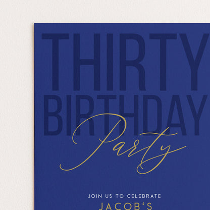 30th Birthday Invitation, Editable Navy Gold Thirty Party Invite, Mens Womens Adult Invitation Template, 30th Birthday Printable Template