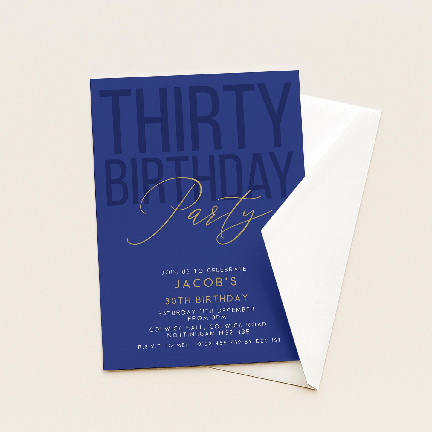 30th Birthday Invitation, Editable Navy Gold Thirty Party Invite, Mens Womens Adult Invitation Template, 30th Birthday Printable Template