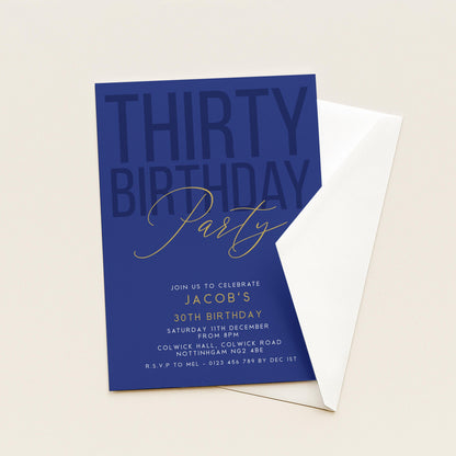 30th Birthday Invitation, Editable Navy Gold Thirty Party Invite, Mens Womens Adult Invitation Template, 30th Birthday Printable Template