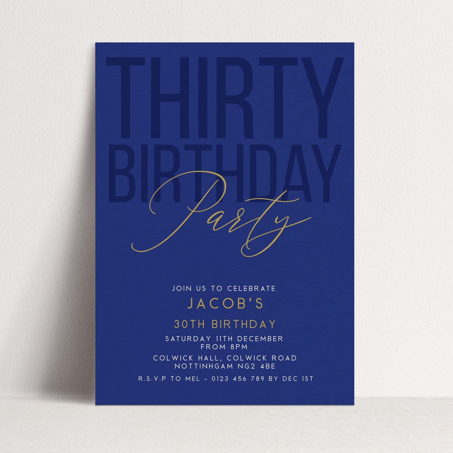 30th Birthday Invitation, Editable Navy Gold Thirty Party Invite, Mens Womens Adult Invitation Template, 30th Birthday Printable Template