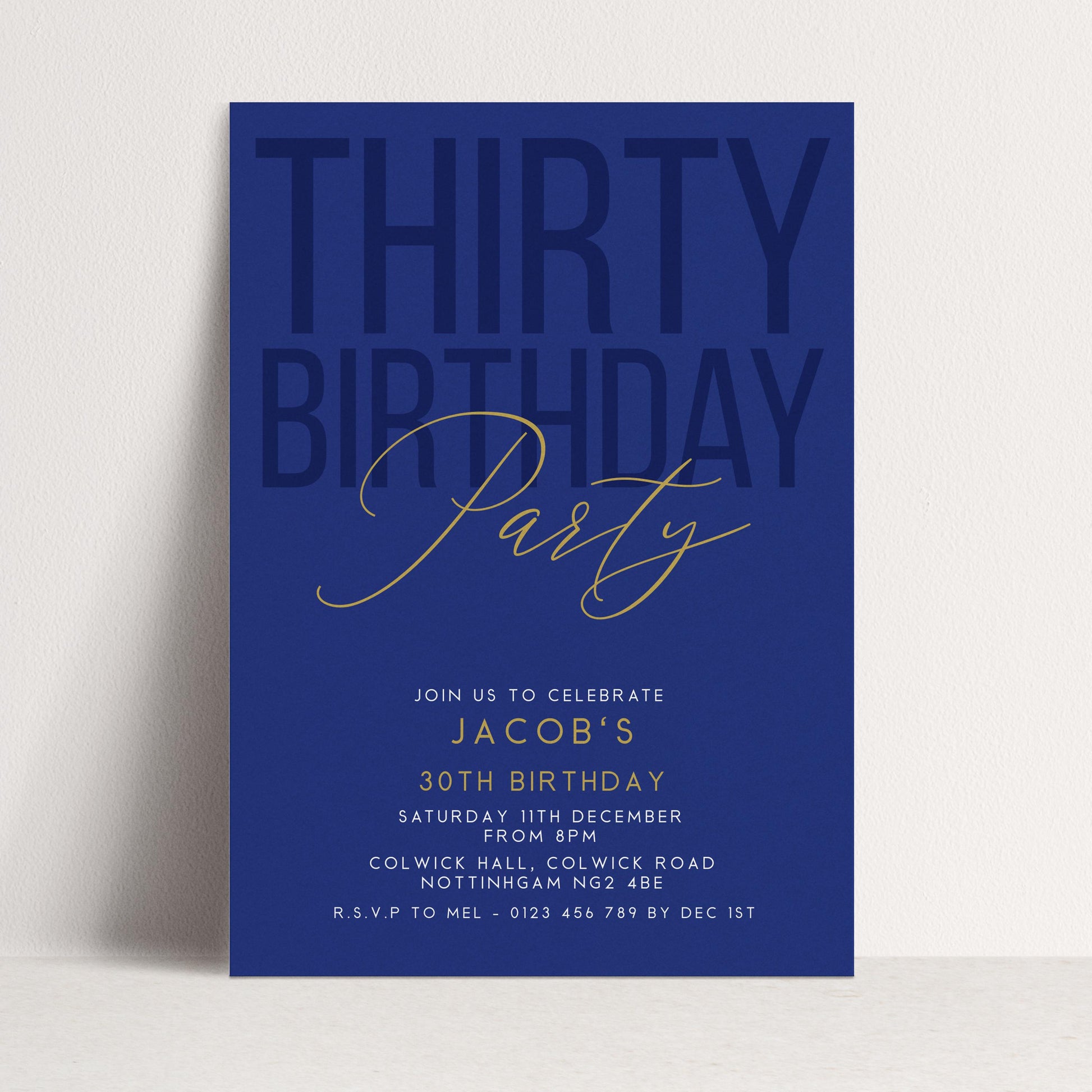 30th Birthday Invitation, Editable Navy Gold Thirty Party Invite, Mens Womens Adult Invitation Template, 30th Birthday Printable Template