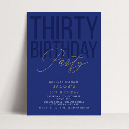 30th Birthday Invitation, Editable Navy Gold Thirty Party Invite, Mens Womens Adult Invitation Template, 30th Birthday Printable Template