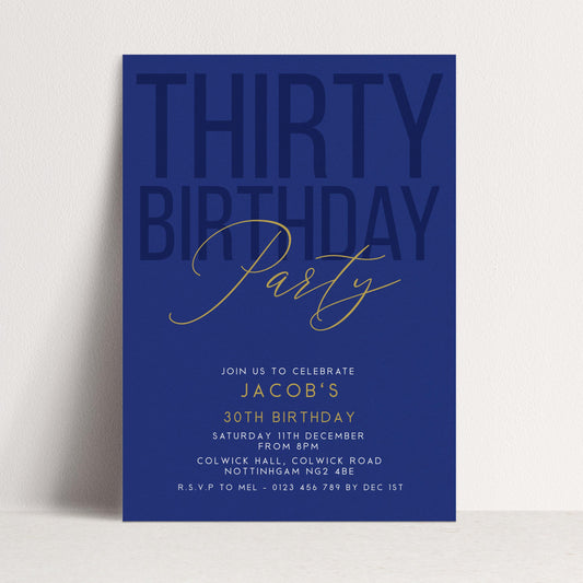 30th Birthday Invitation, Editable Navy Gold Thirty Party Invite, Mens Womens Adult Invitation Template, 30th Birthday Printable Template
