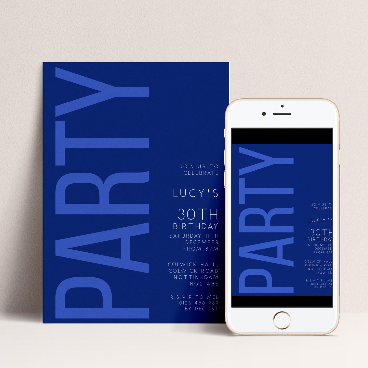 30th Birthday Invitation, Editable Navy and Blue Party Invite, Simple Invitation Template, Thirty Birthday Printable Template
