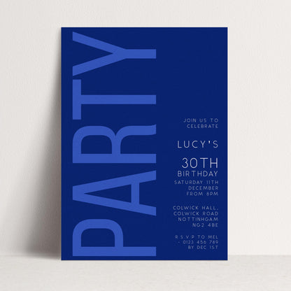 30th Birthday Invitation, Editable Navy and Blue Party Invite, Simple Invitation Template, Thirty Birthday Printable Template