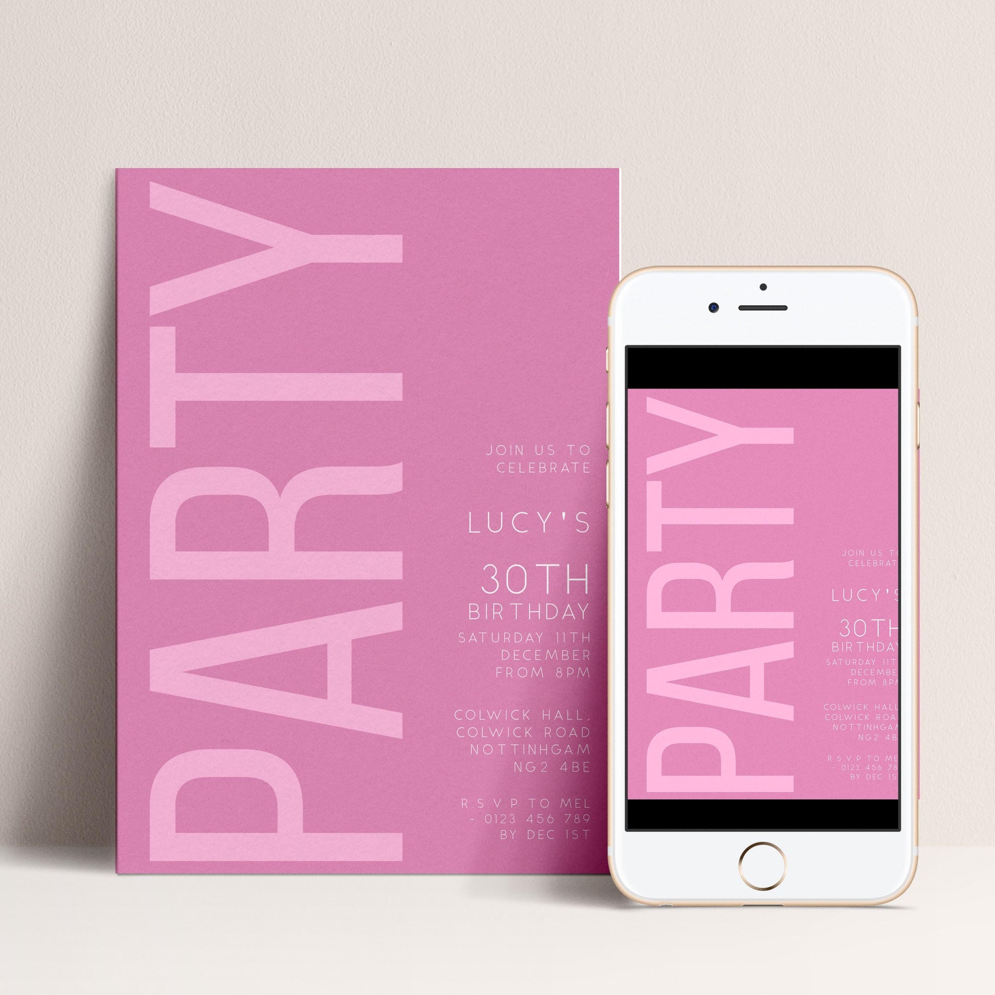 30th Birthday Invitation, Editable Pink Party Invite, Women's Adult Invitation Template, Thirty Birthday Printable Template for Her