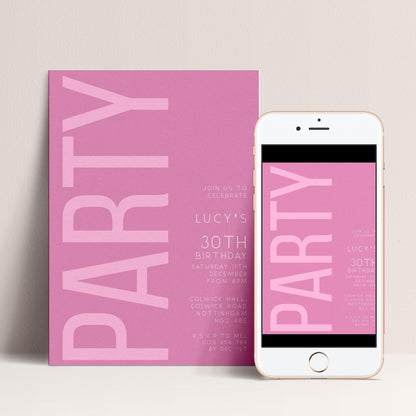 30th Birthday Invitation, Editable Pink Party Invite, Women's Adult Invitation Template, Thirty Birthday Printable Template for Her