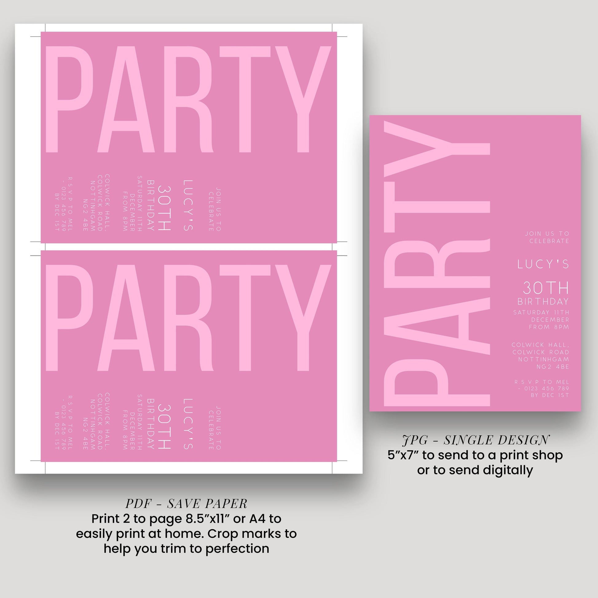 30th Birthday Invitation, Editable Pink Party Invite, Women's Adult Invitation Template, Thirty Birthday Printable Template for Her