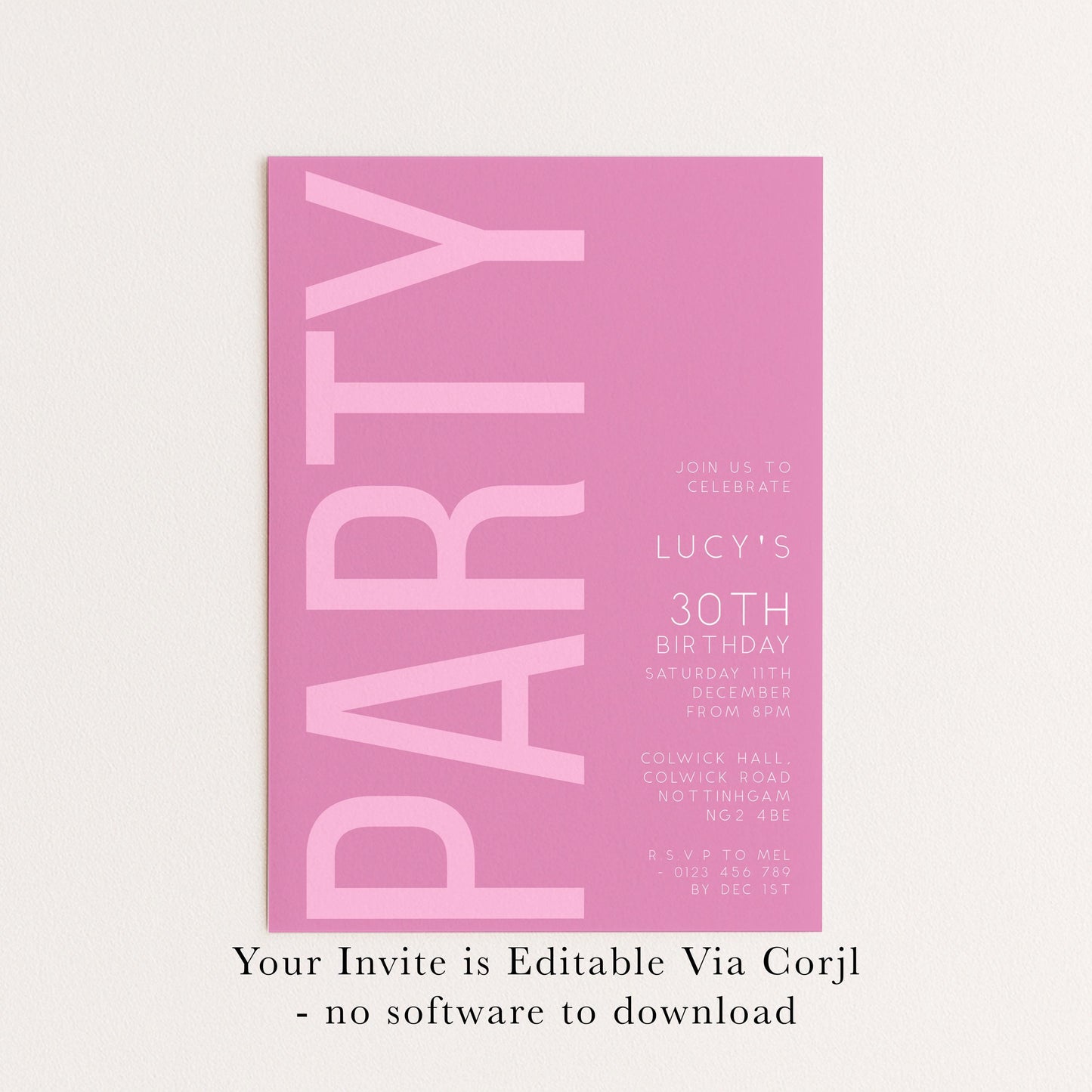 30th Birthday Invitation, Editable Pink Party Invite, Women's Adult Invitation Template, Thirty Birthday Printable Template for Her