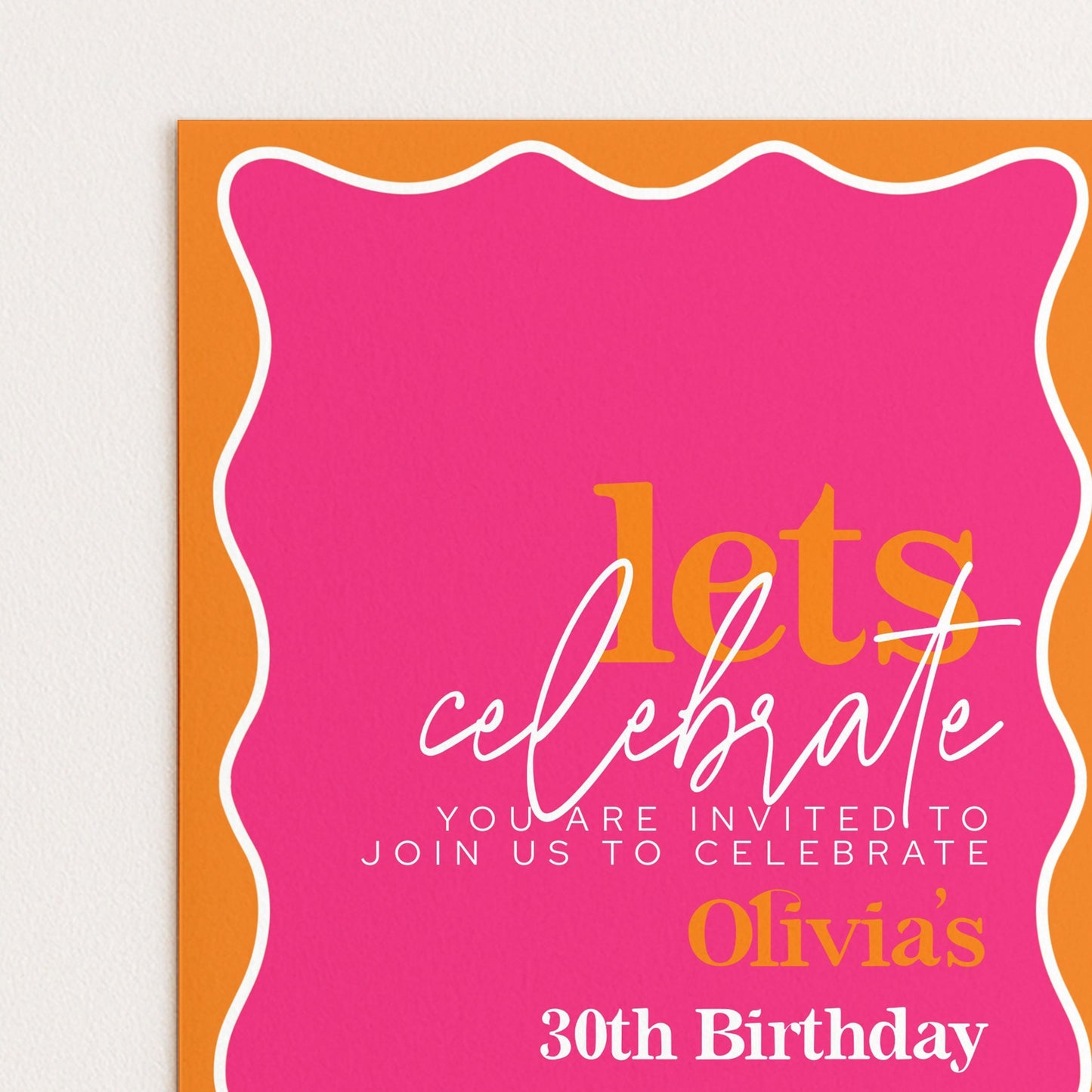 30th Birthday Invitation Pink Orange, Fun Colour Party Invite, Bold Birthday Invitation, Editable Template