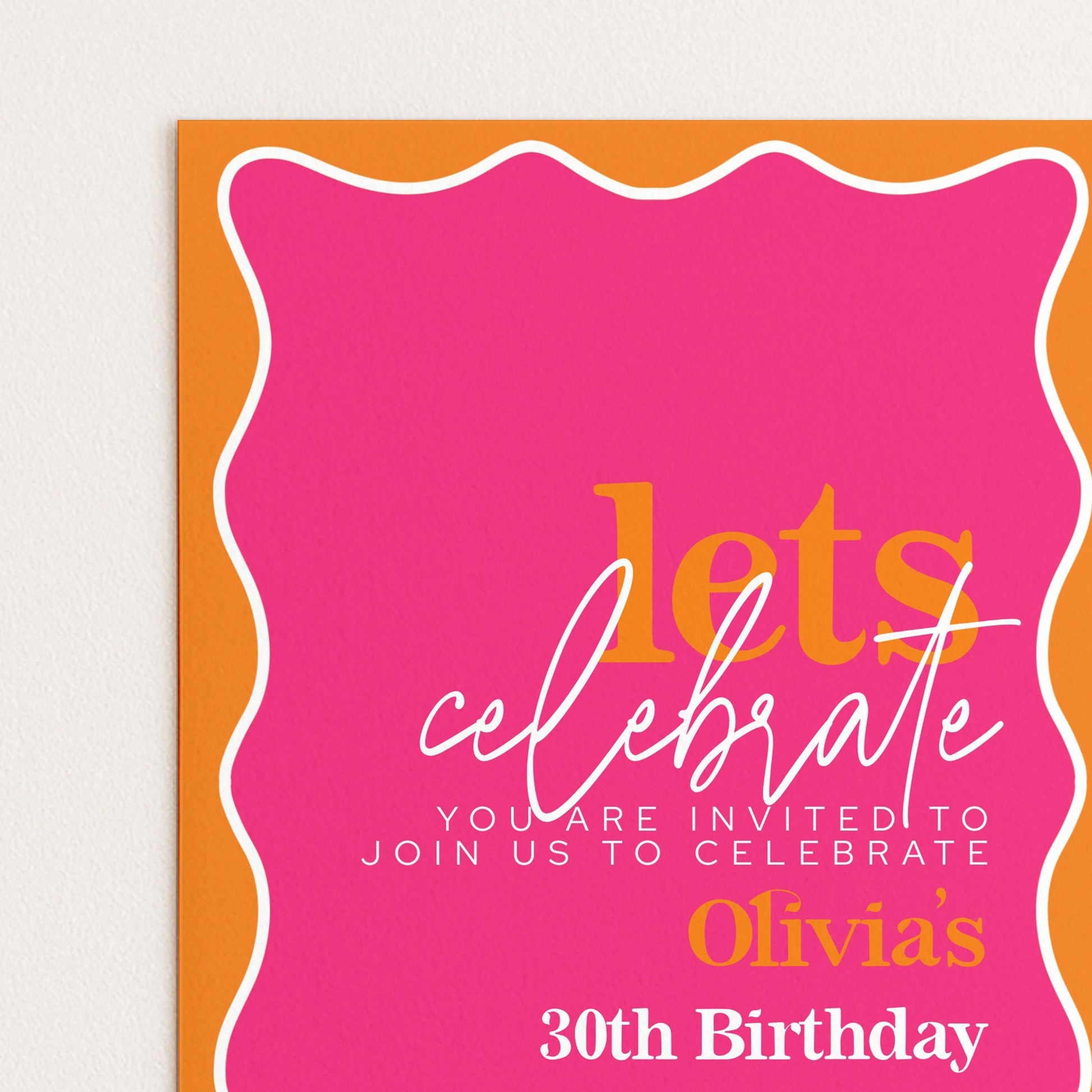 30th Birthday Invitation Pink Orange, Fun Colour Party Invite, Bold Birthday Invitation, Editable Template
