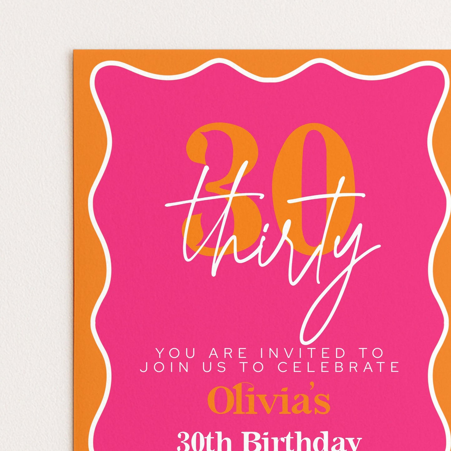 30th Birthday Invitation Pink Orange Theme, Modern Party Invite for Her, Bold Color Birthday, Editable Template
