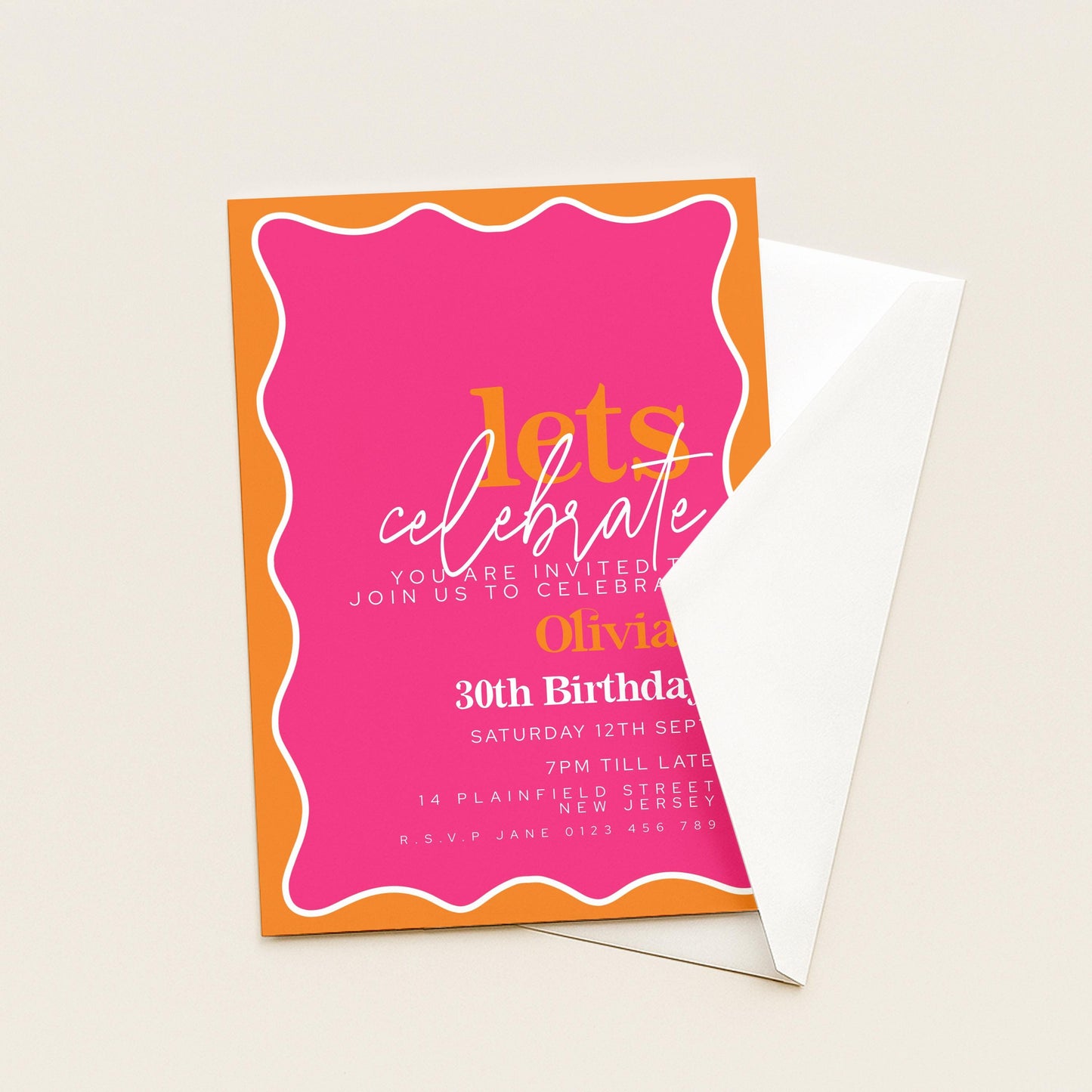30th Birthday Invitation Pink Orange, Fun Colour Party Invite, Bold Birthday Invitation, Editable Template