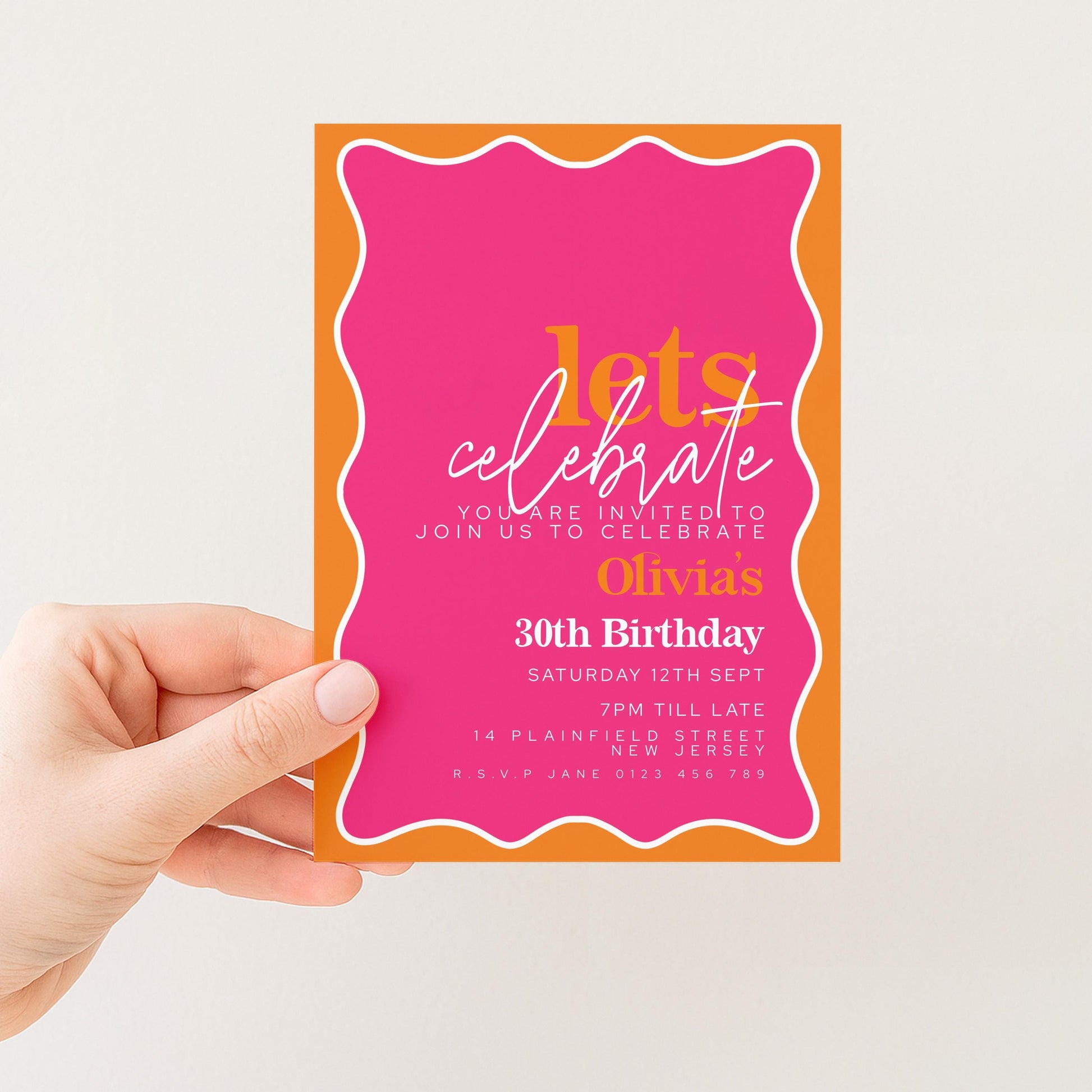 30th Birthday Invitation Pink Orange, Fun Colour Party Invite, Bold Birthday Invitation, Editable Template