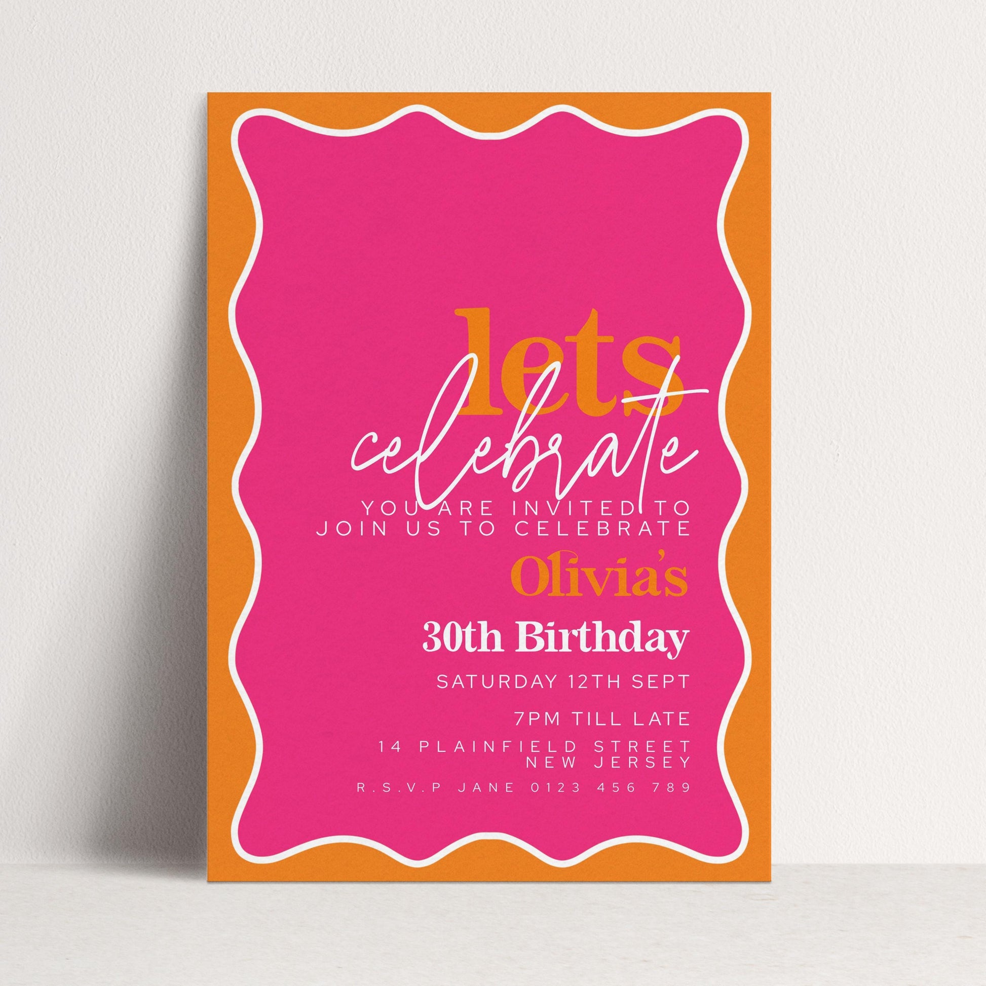 30th Birthday Invitation Pink Orange, Fun Colour Party Invite, Bold Birthday Invitation, Editable Template