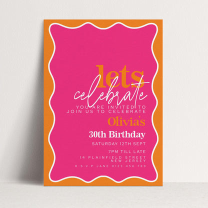 30th Birthday Invitation Pink Orange, Fun Colour Party Invite, Bold Birthday Invitation, Editable Template