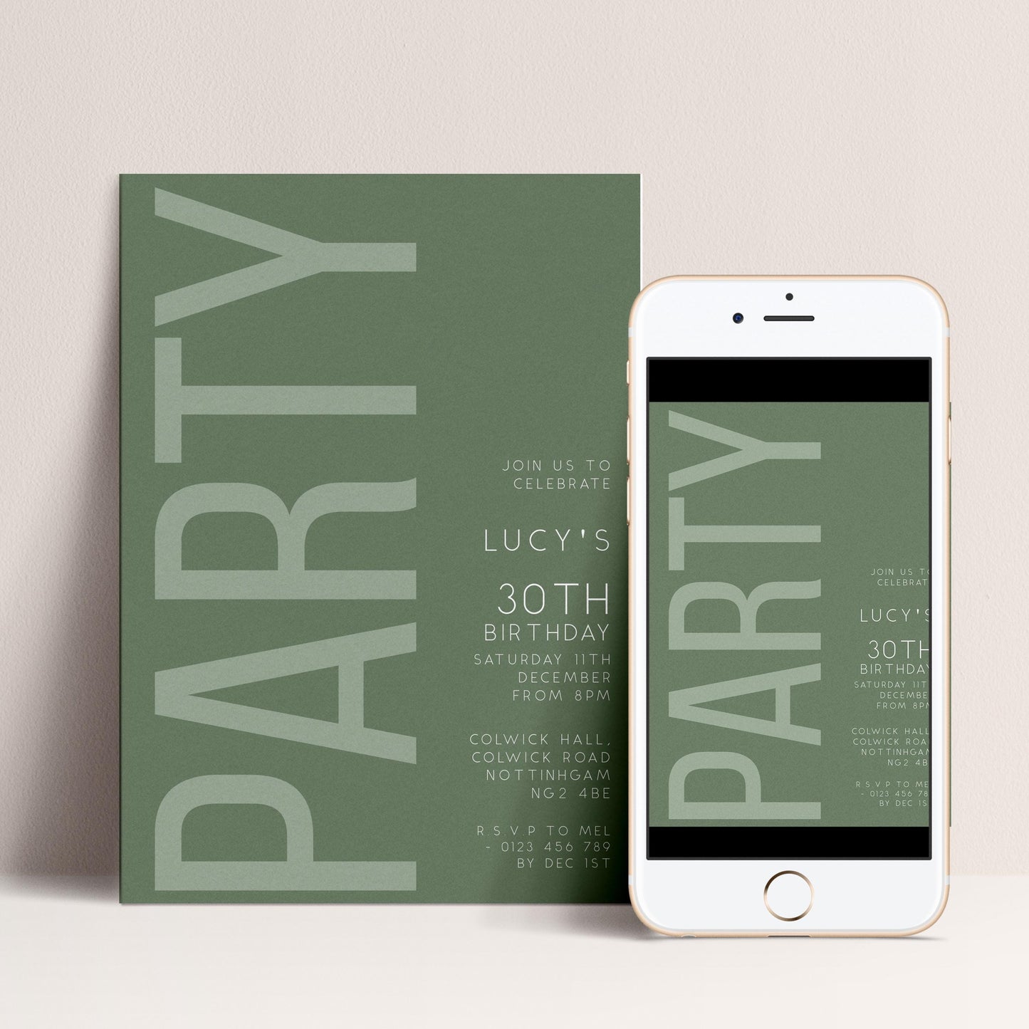 30th Birthday Invitation, Editable Green Party Invite, Men's Women's Adult Invitation Template, Thirty Birthday Printable Template