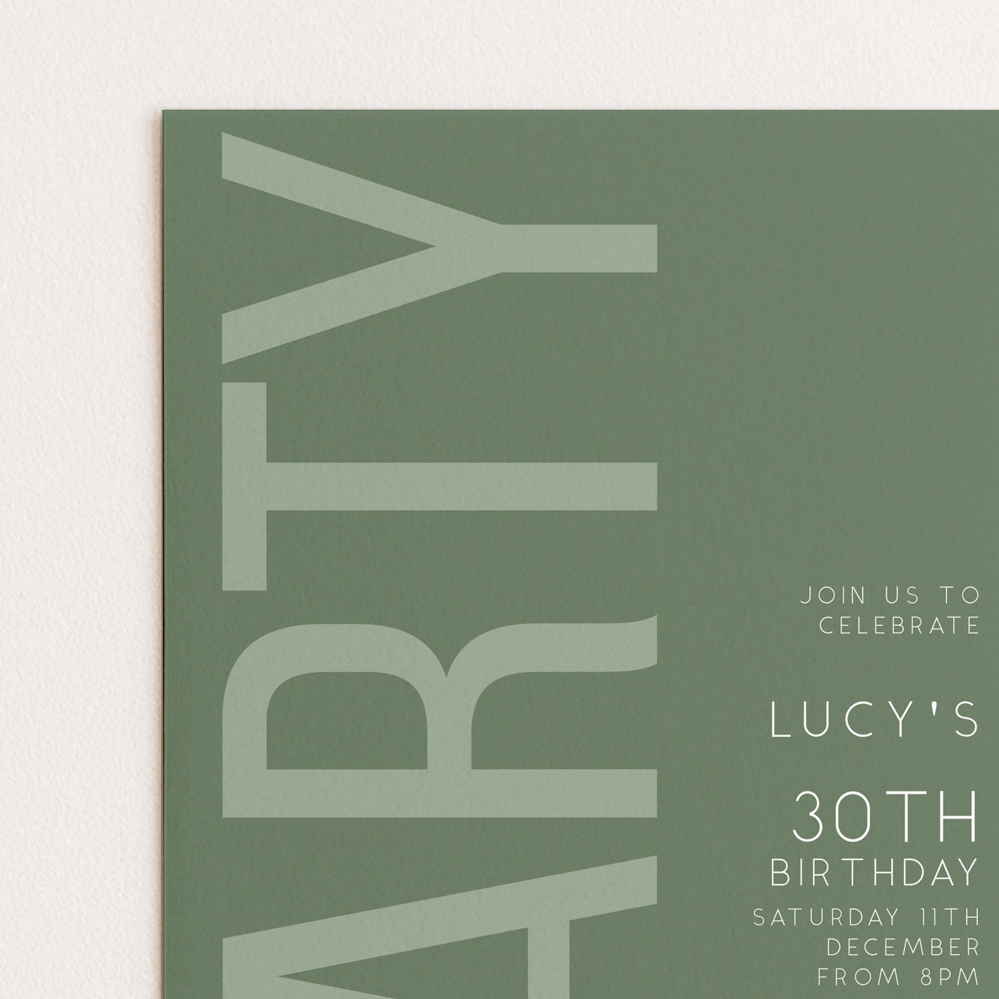 30th Birthday Invitation, Editable Green Party Invite, Men's Women's Adult Invitation Template, Thirty Birthday Printable Template