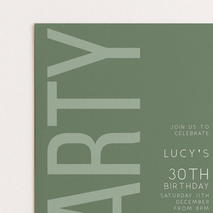 30th Birthday Invitation, Editable Green Party Invite, Men's Women's Adult Invitation Template, Thirty Birthday Printable Template