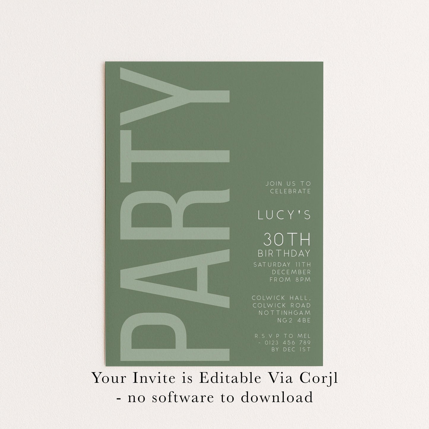 30th Birthday Invitation, Editable Green Party Invite, Men's Women's Adult Invitation Template, Thirty Birthday Printable Template