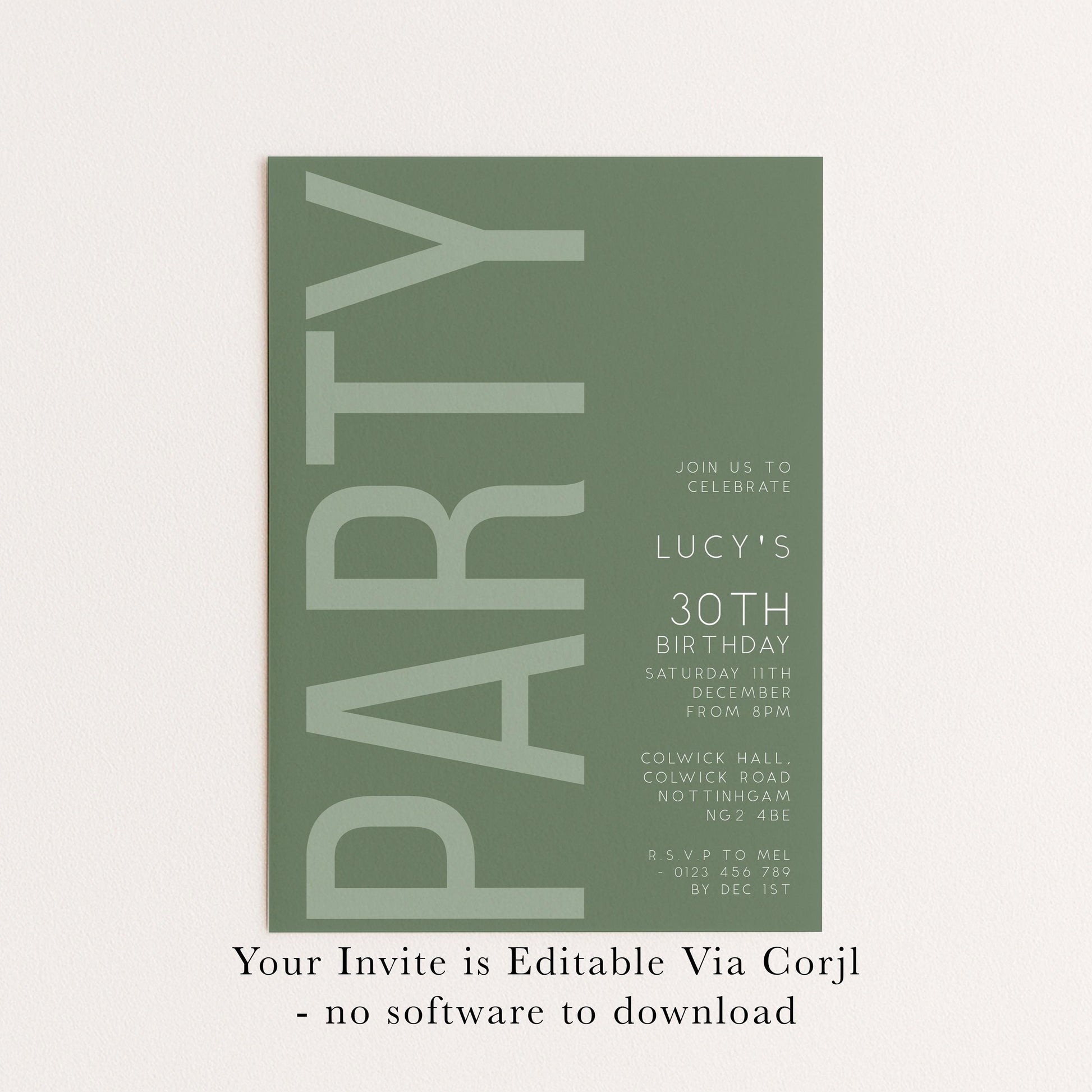 30th Birthday Invitation, Editable Green Party Invite, Men's Women's Adult Invitation Template, Thirty Birthday Printable Template
