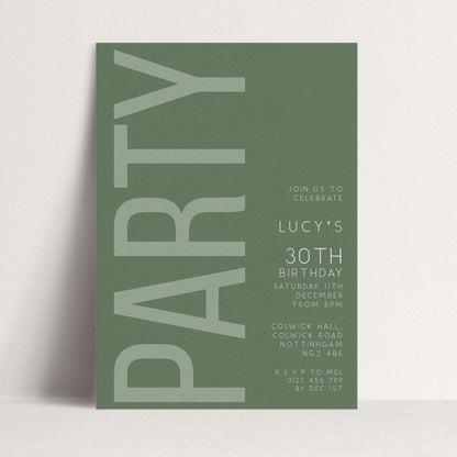 30th Birthday Invitation, Editable Green Party Invite, Men's Women's Adult Invitation Template, Thirty Birthday Printable Template