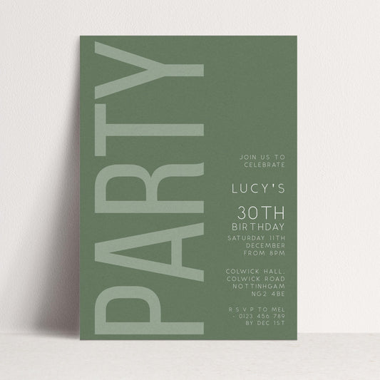 30th Birthday Invitation, Editable Green Party Invite, Men's Women's Adult Invitation Template, Thirty Birthday Printable Template