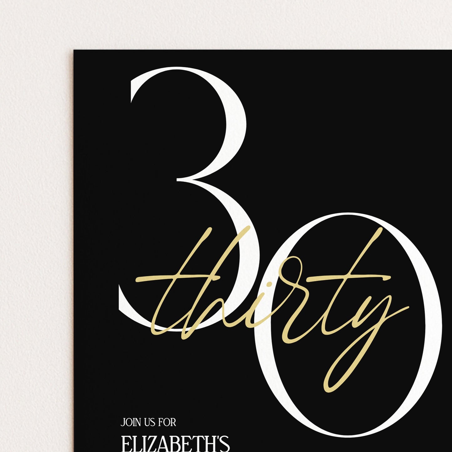 30th Birthday Invitation Woman, Black Gold 30th Party Invite, Elegant Milestone Birthday Invite, Modern Editable Corjl Template