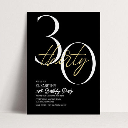30th Birthday Invitation Woman, Black Gold 30th Party Invite, Elegant Milestone Birthday Invite, Modern Editable Corjl Template