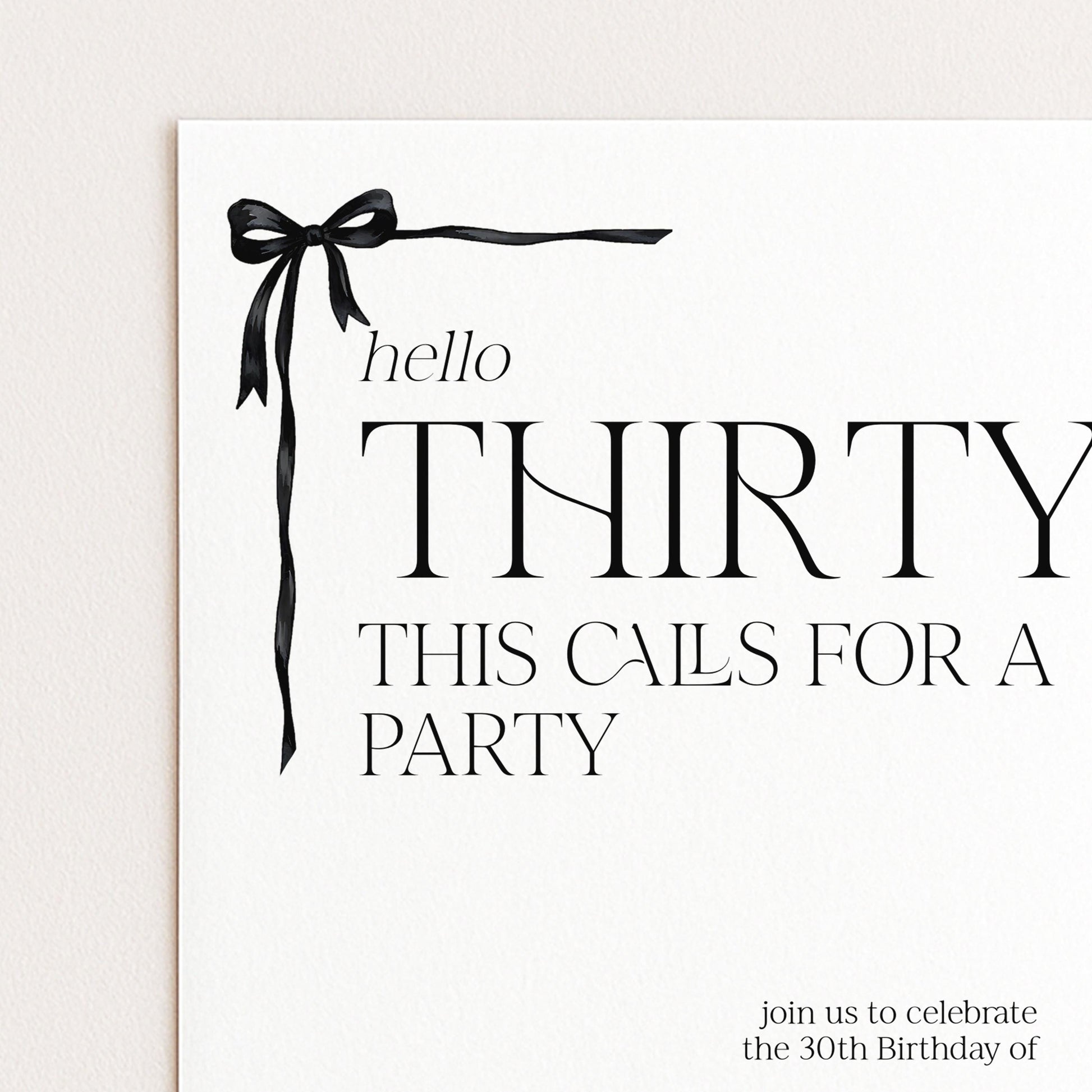 30th Birthday Invitation Woman, Hello Thirty Party Invite, Bow Birthday Invite, Editable Corjl Template