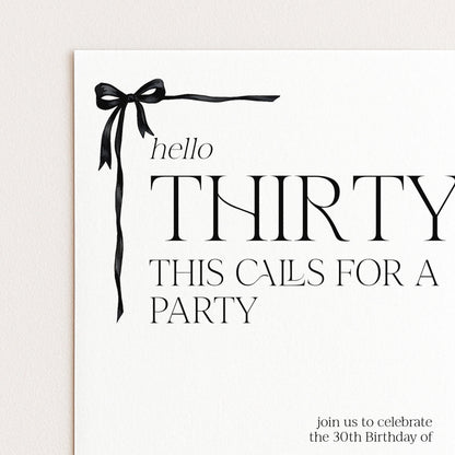 30th Birthday Invitation Woman, Hello Thirty Party Invite, Bow Birthday Invite, Editable Corjl Template